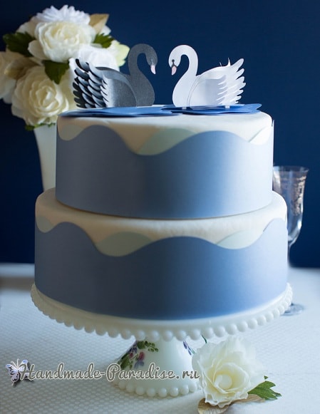 Лебеди из бумаги для свадебного торта