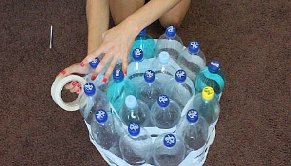 Пуф из пластиковых бутылок своими руками