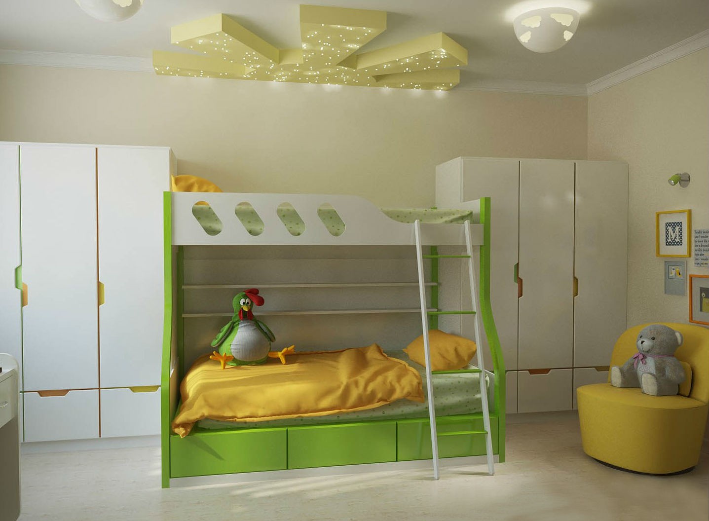 Детская комната с двухъярусной кроватью в хрущевке
