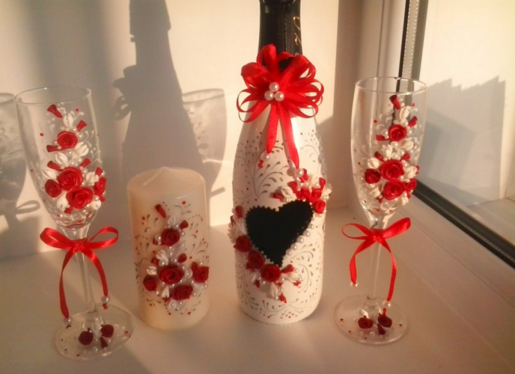 Бутылки на свадьбу своими руками: красивое украшение, декор шампанского