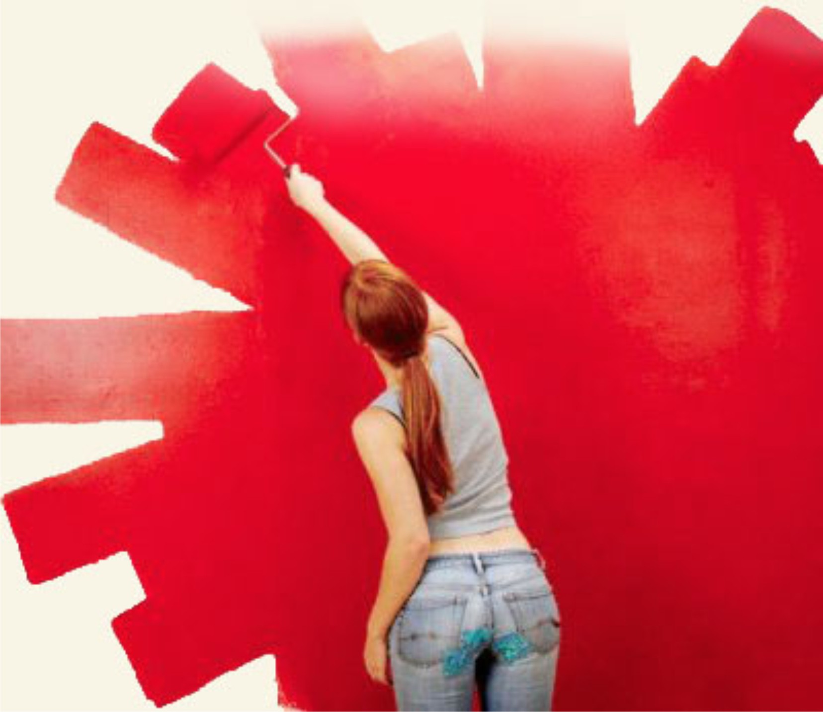 Воняет стена. Девушка красит стену. Запах ремонта. Запах краски. Картинка упертый человек под покраску.