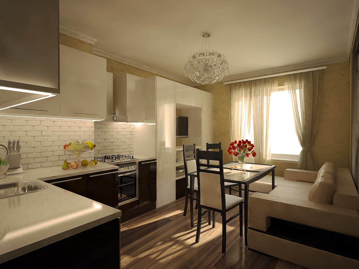 Дизайн проект кухни гостиной 17 кв м с диваном фото