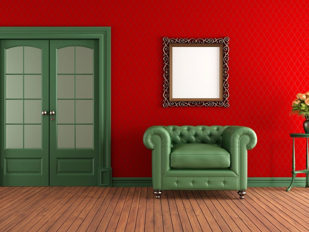 Зеленые двери и красные стены