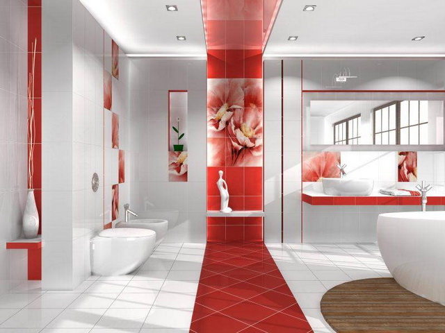 Дизайн плитки в ванной комнате: кабанчик, сакура