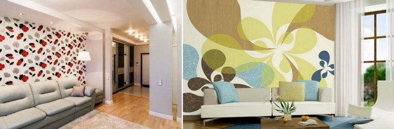 Обои в зал комбинированные 2019 фото дизайн: для квартиры, как скомбинировать красиво, подобрать варианты, комбинация, разный интерьер, видео