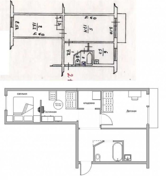 Варианты переделки хрущевок: 1, 2, 3, 4 — х комнатные, фото до и после