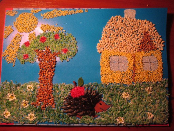 Аппликации из круп и семян для детей на тему весны с фото