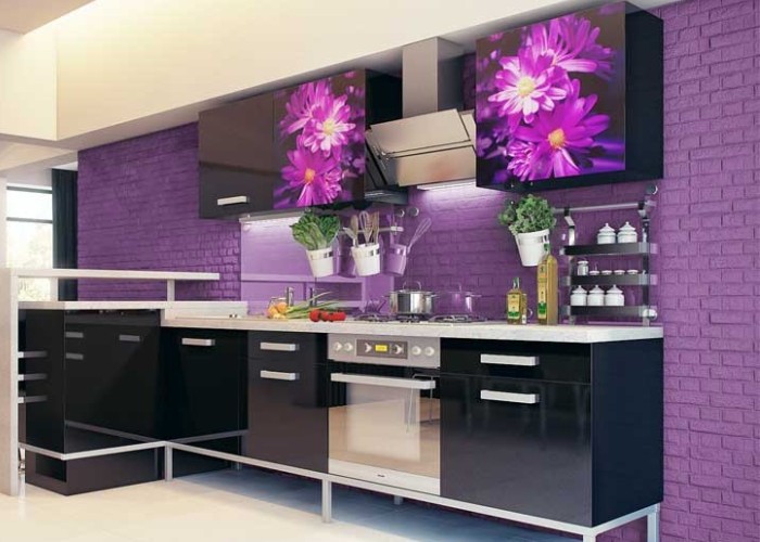 Обои фиолетового цвета для кухни