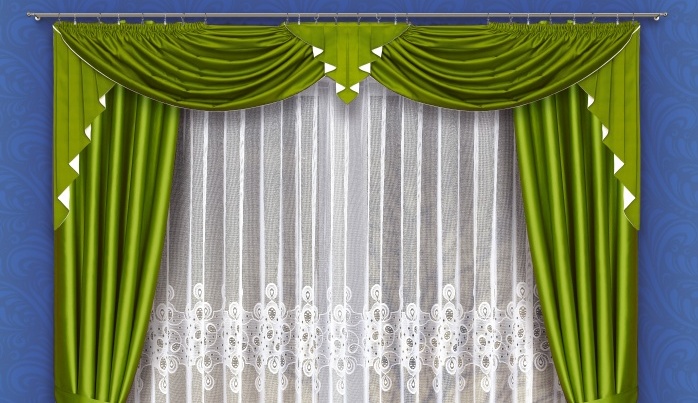 Зеленые шторы в интерьере гостиной – универсальное оформление