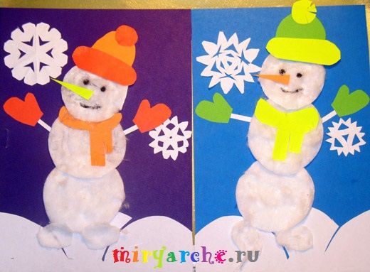 Новогодняя открытка снеговик из ватных дисков (48 фото)