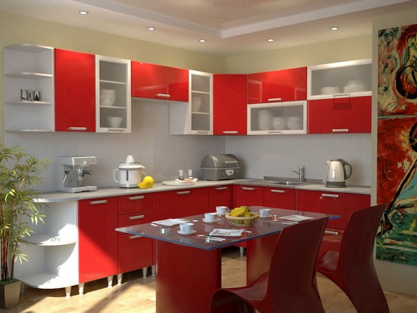 Красная кухня: варианты выбора обоев