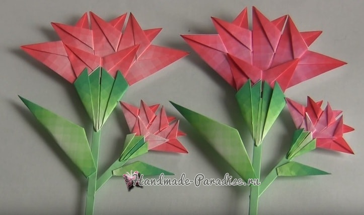 Гвоздики из бумаги в технике оригами