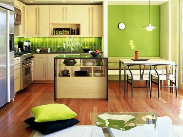 Зеленые обои для кухни