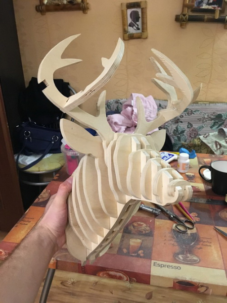 3D голова оленя из фанеры. Шаблоны для выпиливания