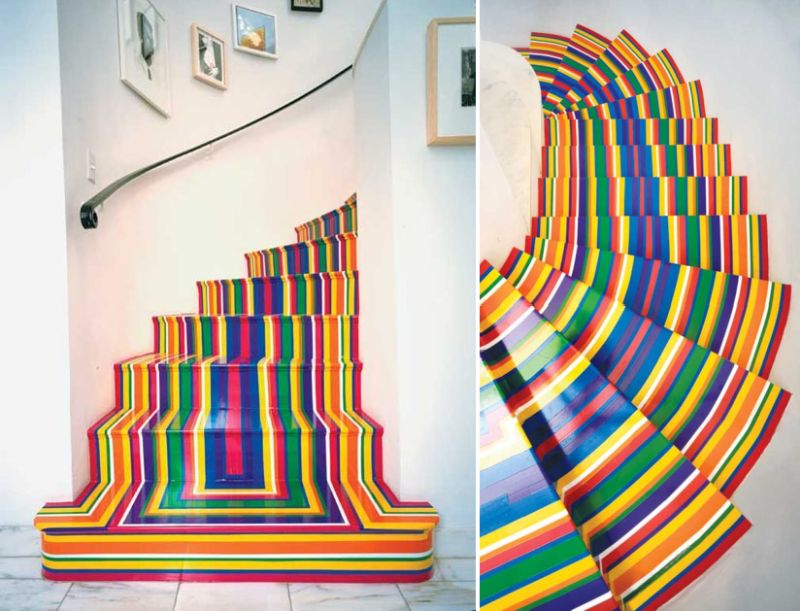 Декоративная покраска лестницы в несколько цветов