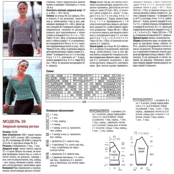 Ажурный пуловер спицами из хлопка и из мохера: схемы и описание