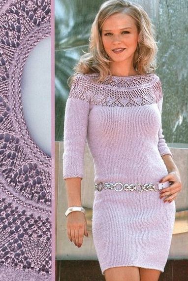 Зимнее вязаное платье: модель футляр спицами или крючком