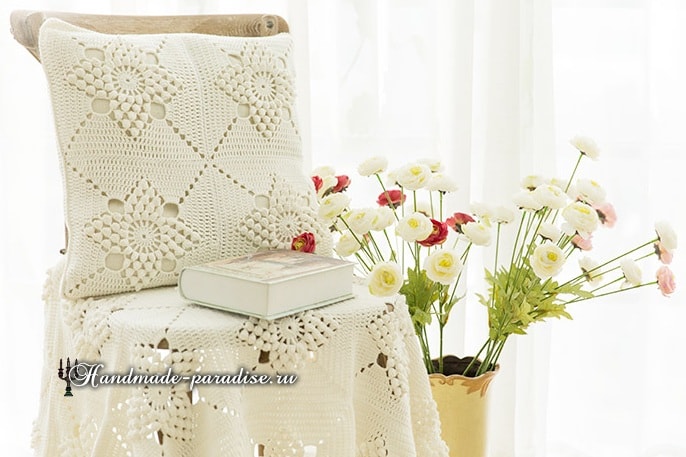 Красивый узор для вязания подушки и пледа