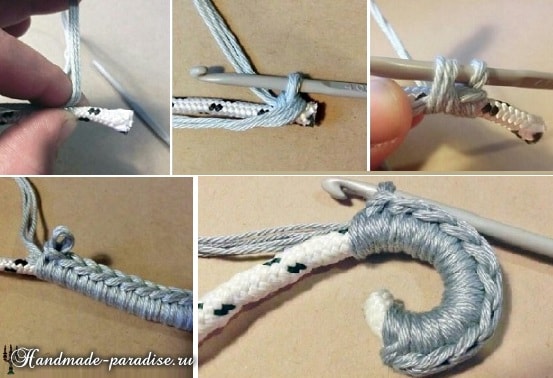 Корзинка из веревки с обвязкой крючком