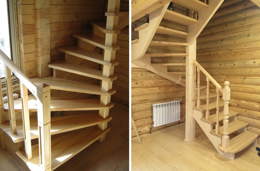 Деревянная лестница с забежными ступенями