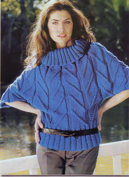 Пуловер летучая мышь спицами для женщин со схемами