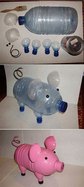 Поросенок из пластиковой бутылки: пошаговая инструкция с видео