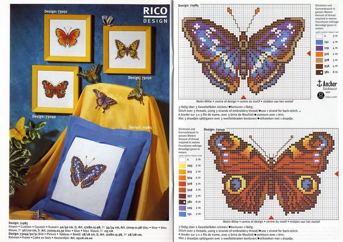 Бабочки - схемы вышивки крестом