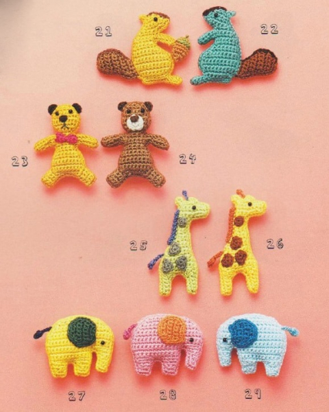 Мишка, жираф, белка и слоник амигуруми