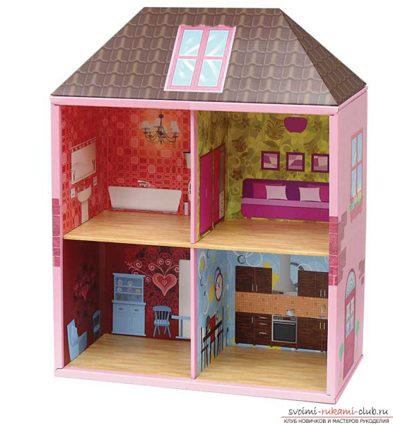 Самодельный кукольный домик из картонной коробки
