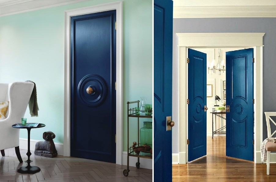 Синие межкомнатные двери в интерьере