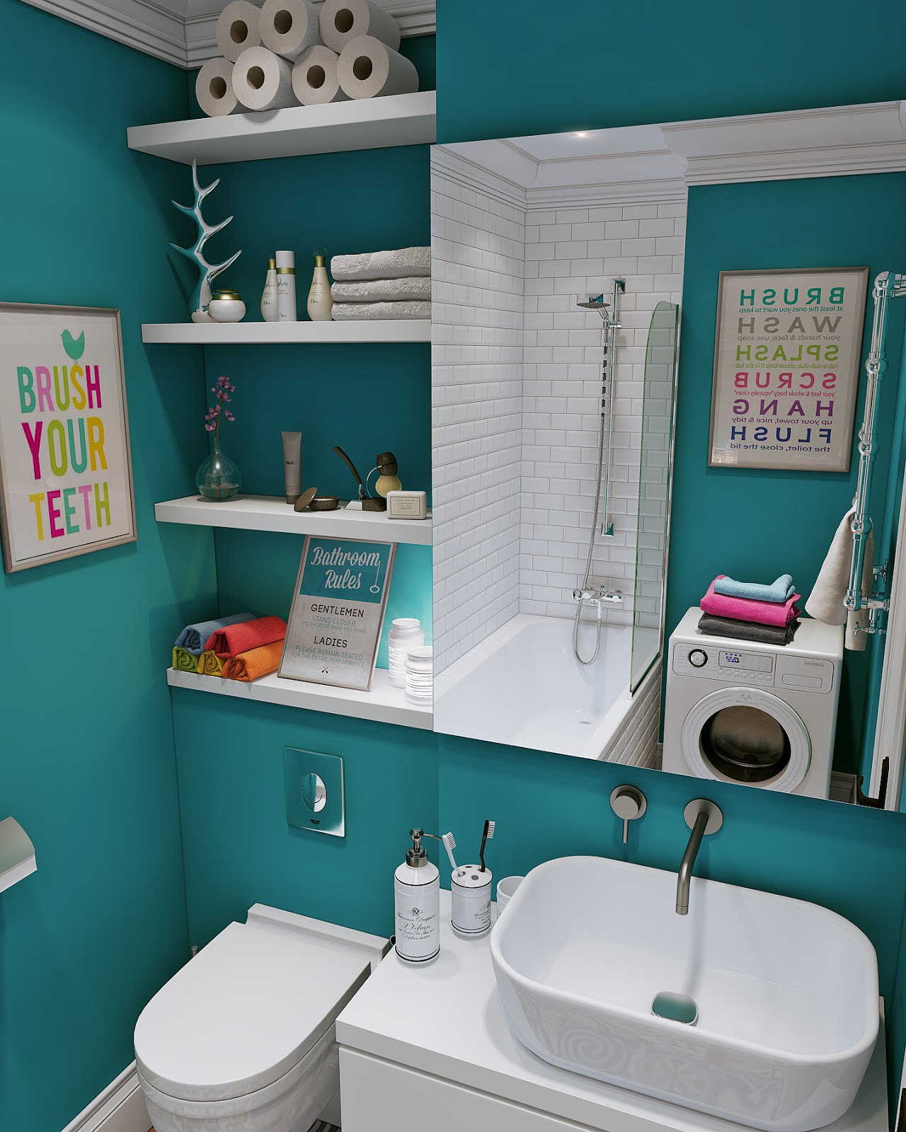 Стены в ванной хрущевки. Ванная комната. Идеи для ванной комнаты. Ванная в бирюзовом цвете. Окрашенная ванная комната.