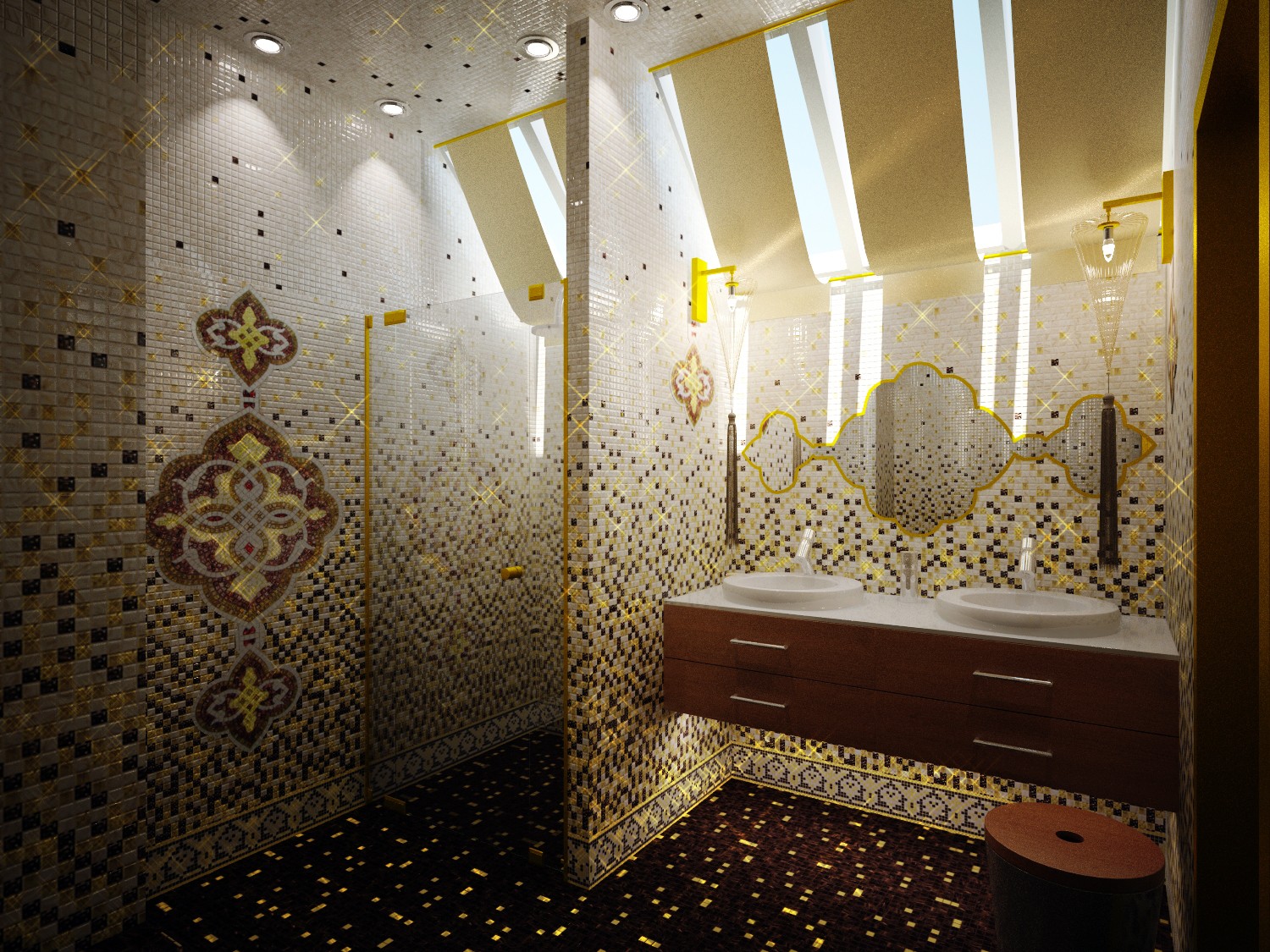 Плитка мозаика под мрамор для ванной на стену, золото