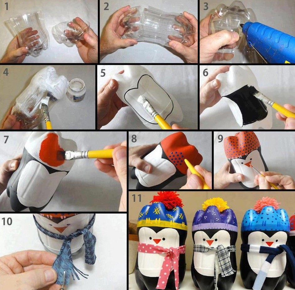 Пингвин из пластиковых бутылок своими руками